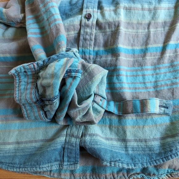 PrAna Women's Striped Long Sleeve Button-Up Lightweight Blue/Green Shirt Size M - Picture 5 of 9